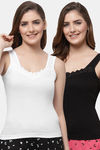 Floret Cotton Camisole (Pack of 2) - White Black — thumbnail 1